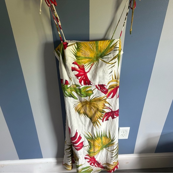 House of Harlow 1960 Midi Dress Size M Linen-Blend Cut Out Smocked Back - Picture 2 of 9